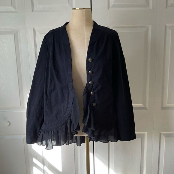 LOGO by Lori Goldstein Navy Button Front Long Sleeve Jacket Cardigan - Size 2 - Picture 1 of 5
